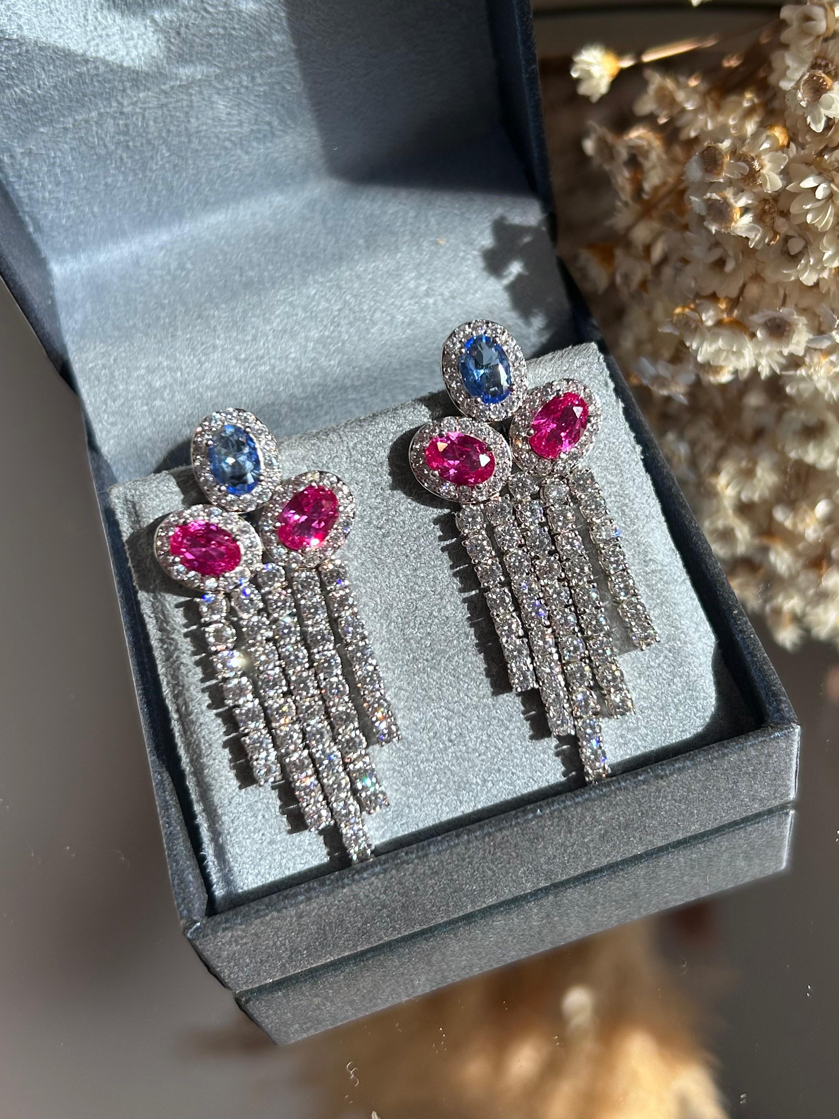 Brinco Franjas Tanzanita e Safira Rosa/Pink