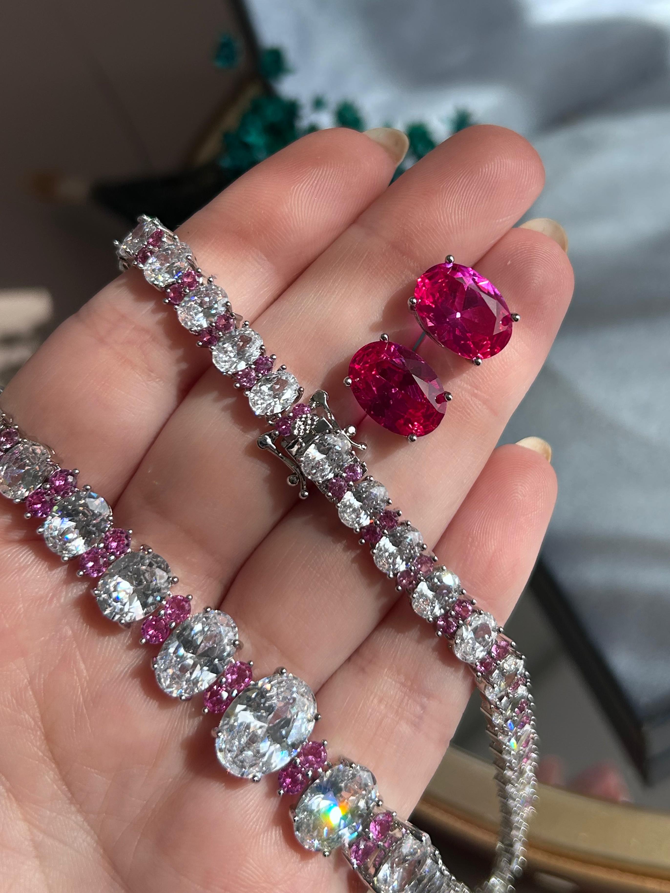 Conjunto Brinco e Colar Nathalia Safira Rosa/Pink