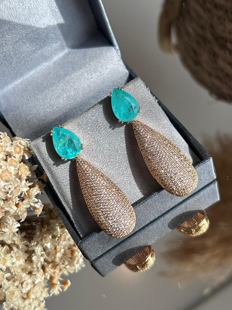 Brinco Duas Gotas Cravejado Turmalina Dourado