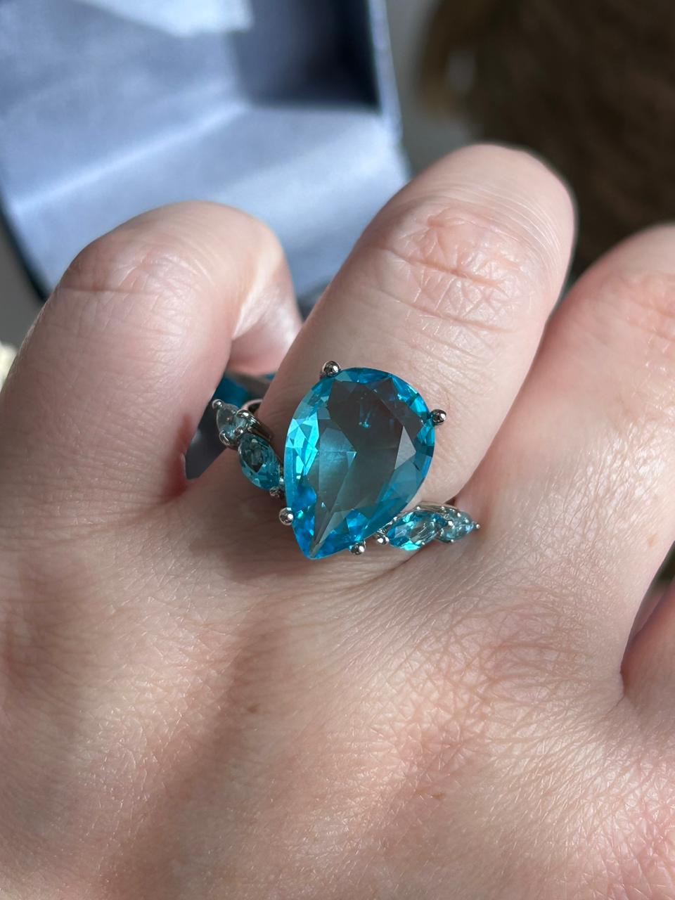Anel Maxi Gota com Detalhes Água Marinha/Azul