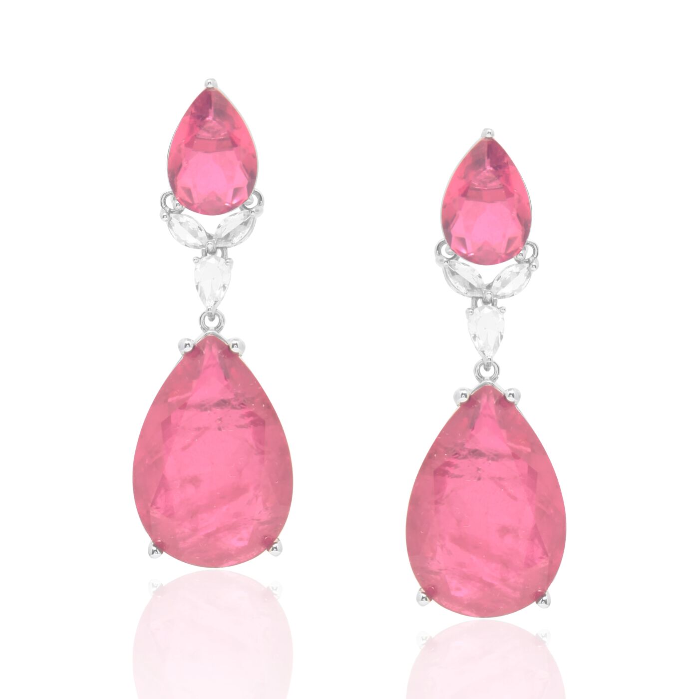 Brinco Duas Gotas Detalhada Pink Fusion