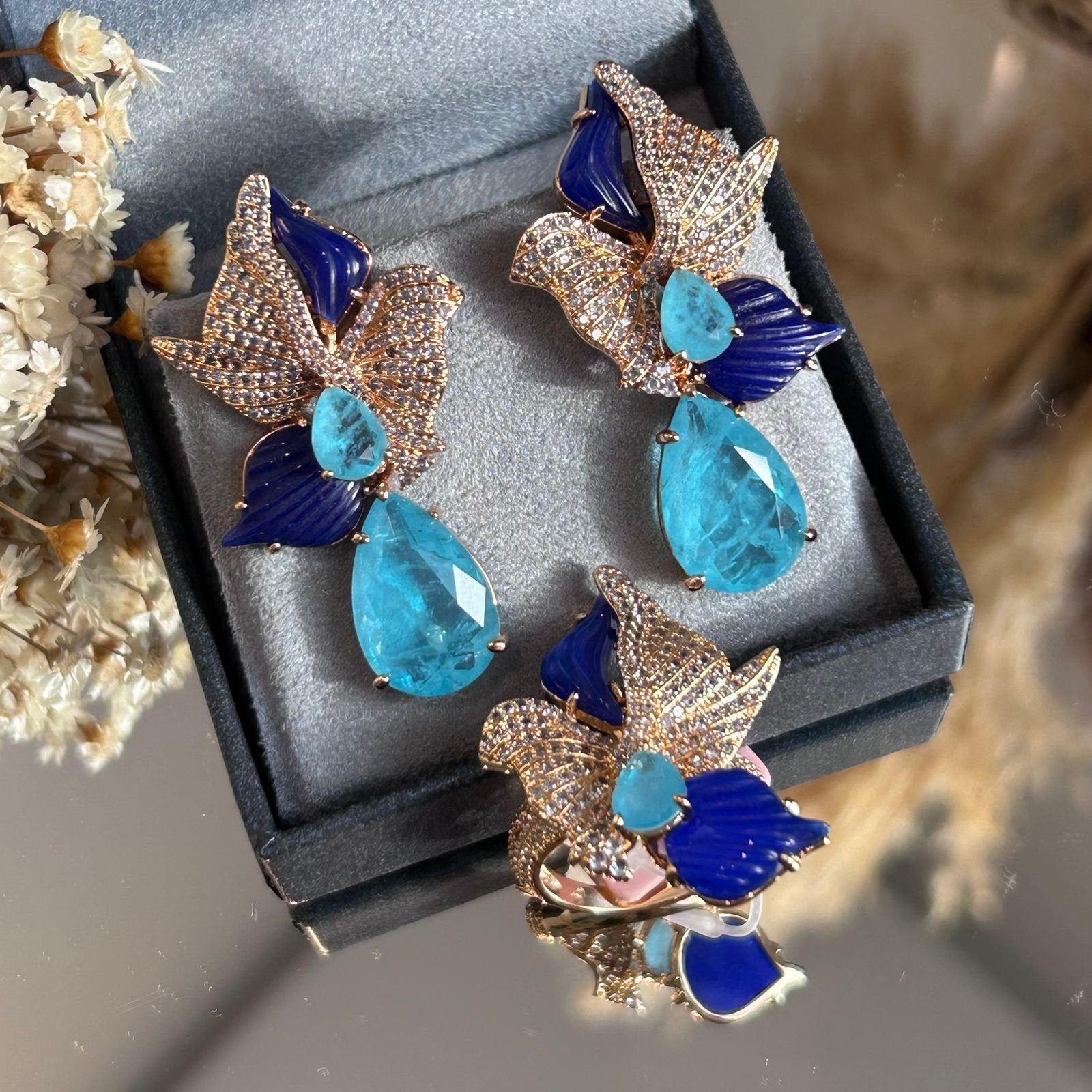 Conjunto Brinco E Colar Lorena Azul