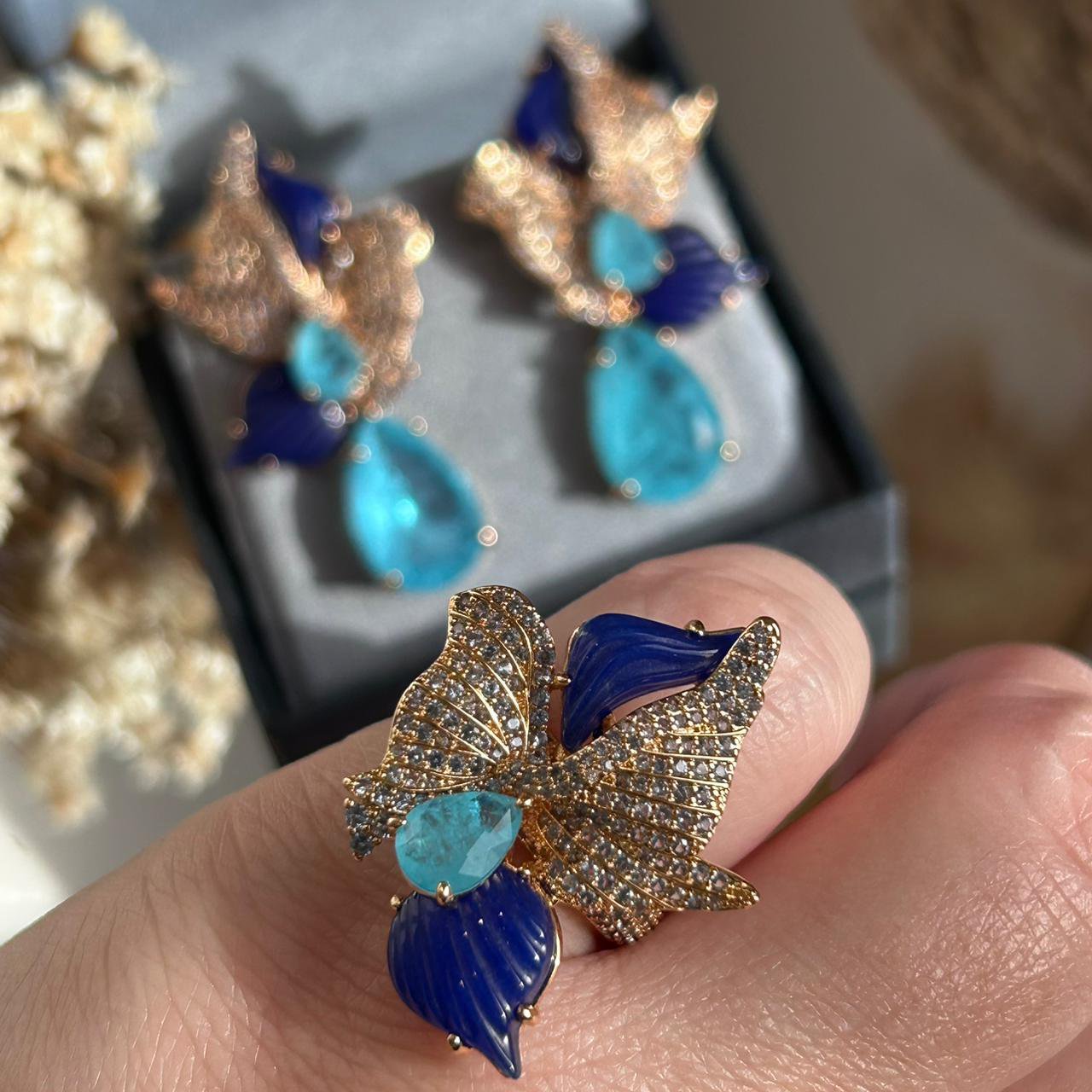 Conjunto Brinco E Colar Lorena Azul