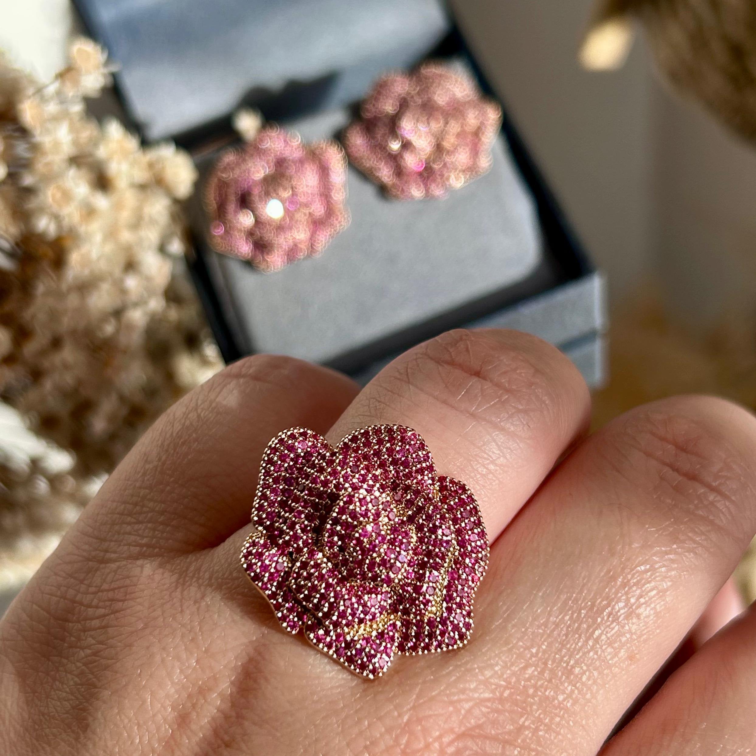 Conjunto Brinco e Anel Rose Pink