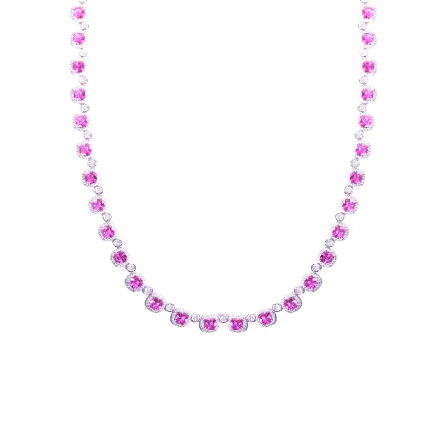 Colar Riviera Pedras Quadradas Safira Rosa/Pink