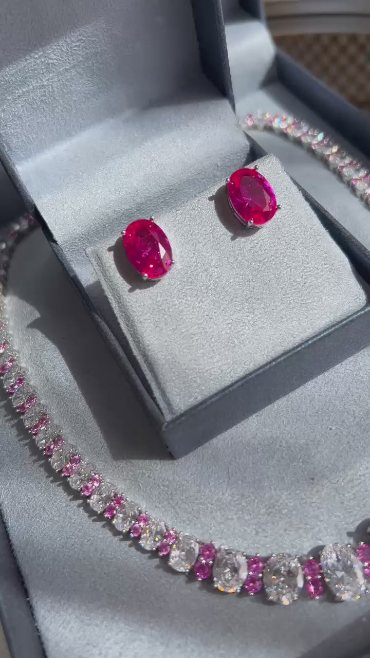 Conjunto Brinco e Colar Nathalia Safira Rosa/Pink