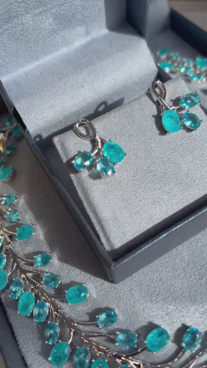 Conjunto Brinco e Colar Ramos Turmalina Azul