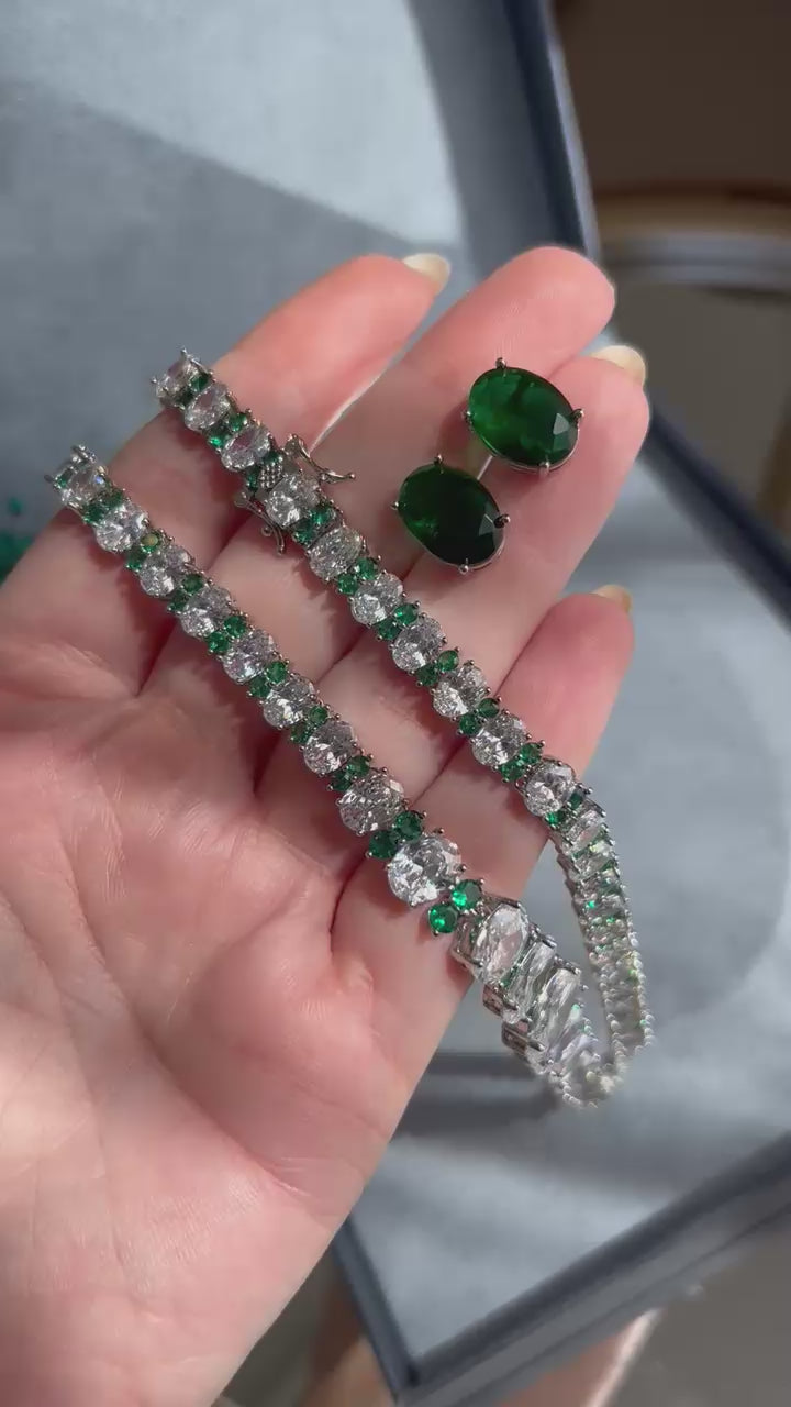 Conjunto Brinco e Colar Nathalia Verde Esmeralda