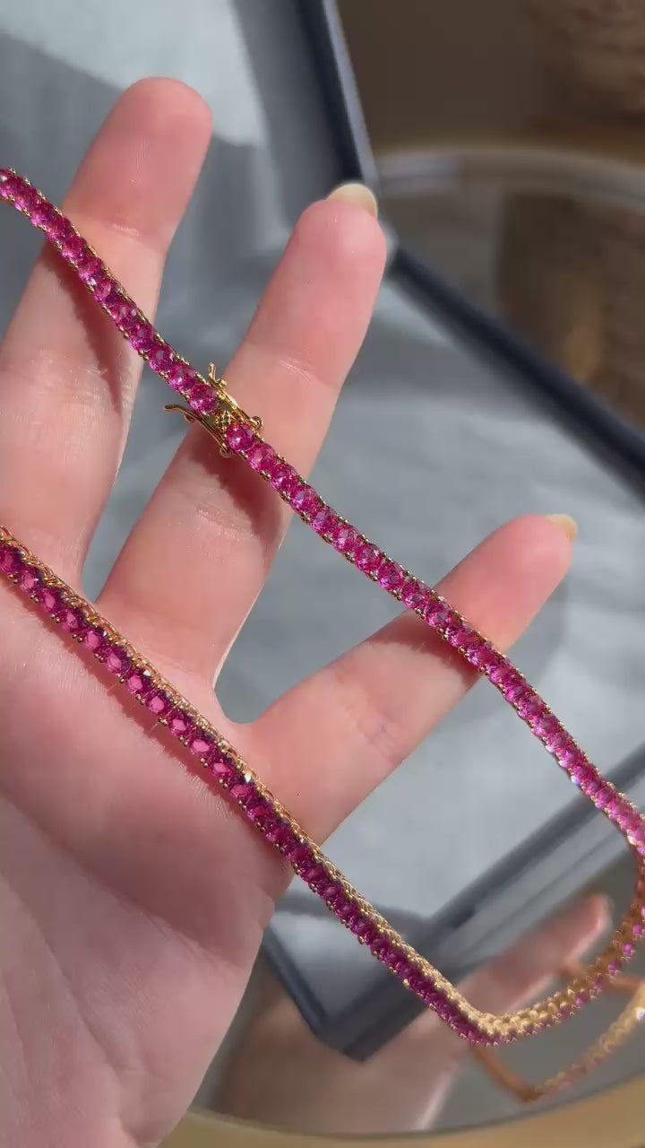 Colar Riviera 4 Garras Safira Rosa/Pink