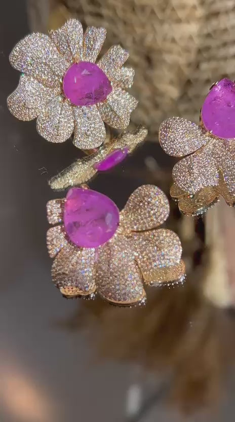 Conjunto Brinco e Anel Flor Fucsia