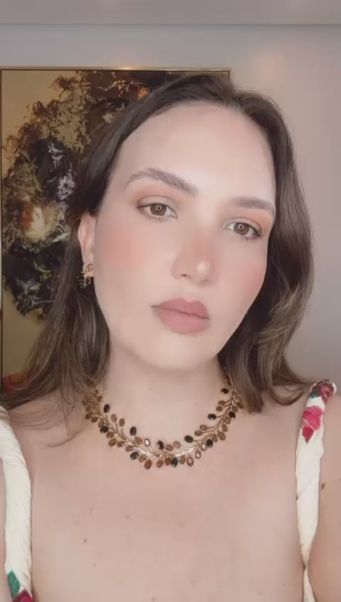 Conjunto Brinco e Colar Ramos Mocha Mousse