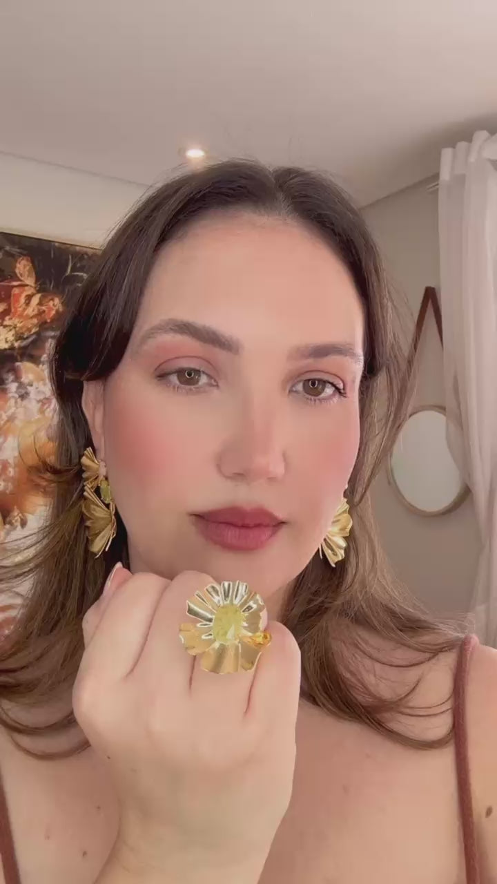 Conjunto Brinco e Anel Butterfly Yellow