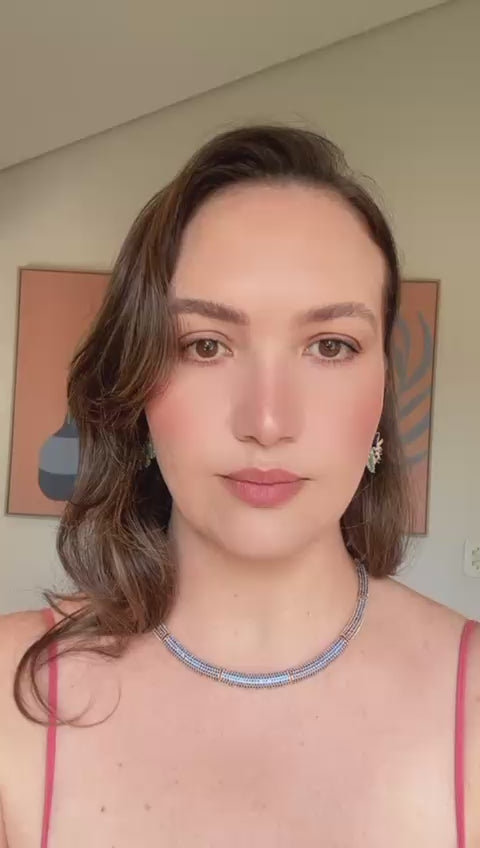 Colar Aro Cravejado Azul Safira Dourado