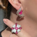 Conjunto Brinco E Anel Petala Pink