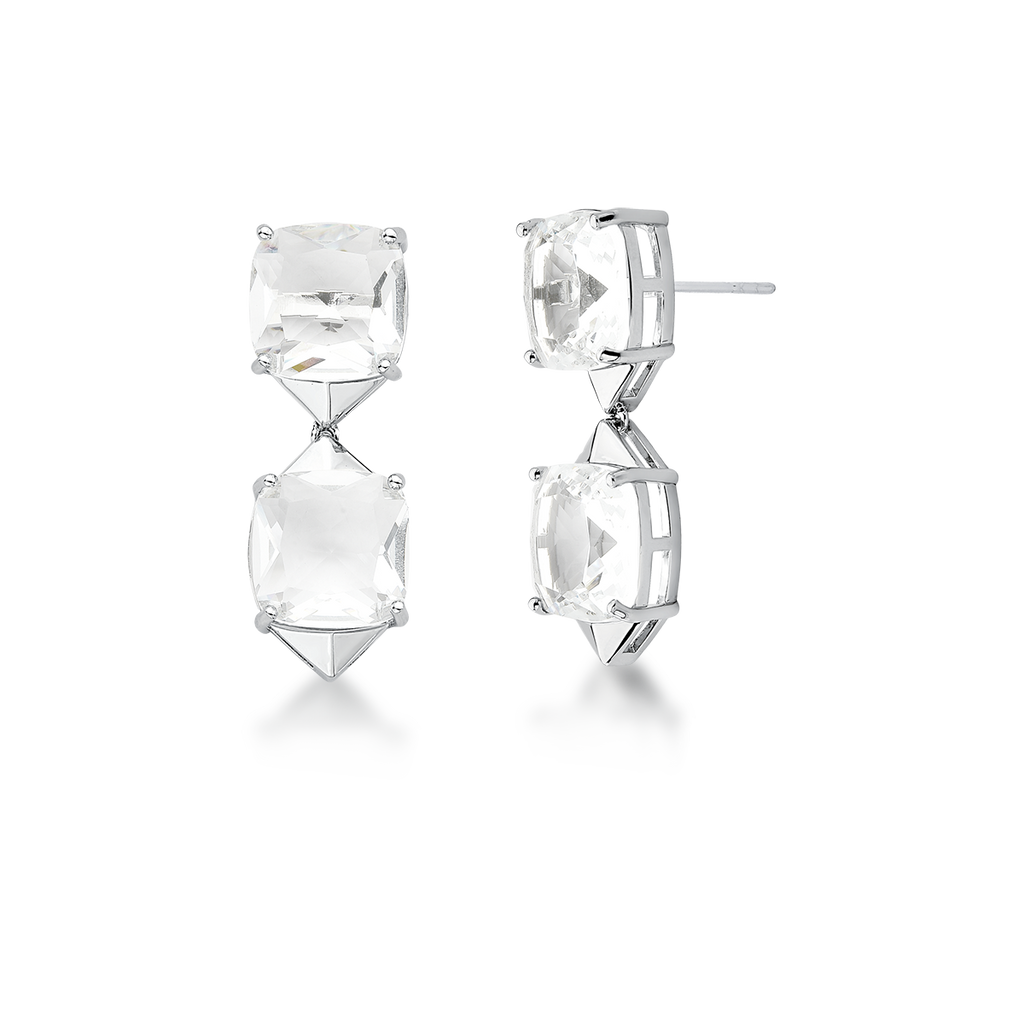 Brinco Cristal Quadrado Duas Pedras