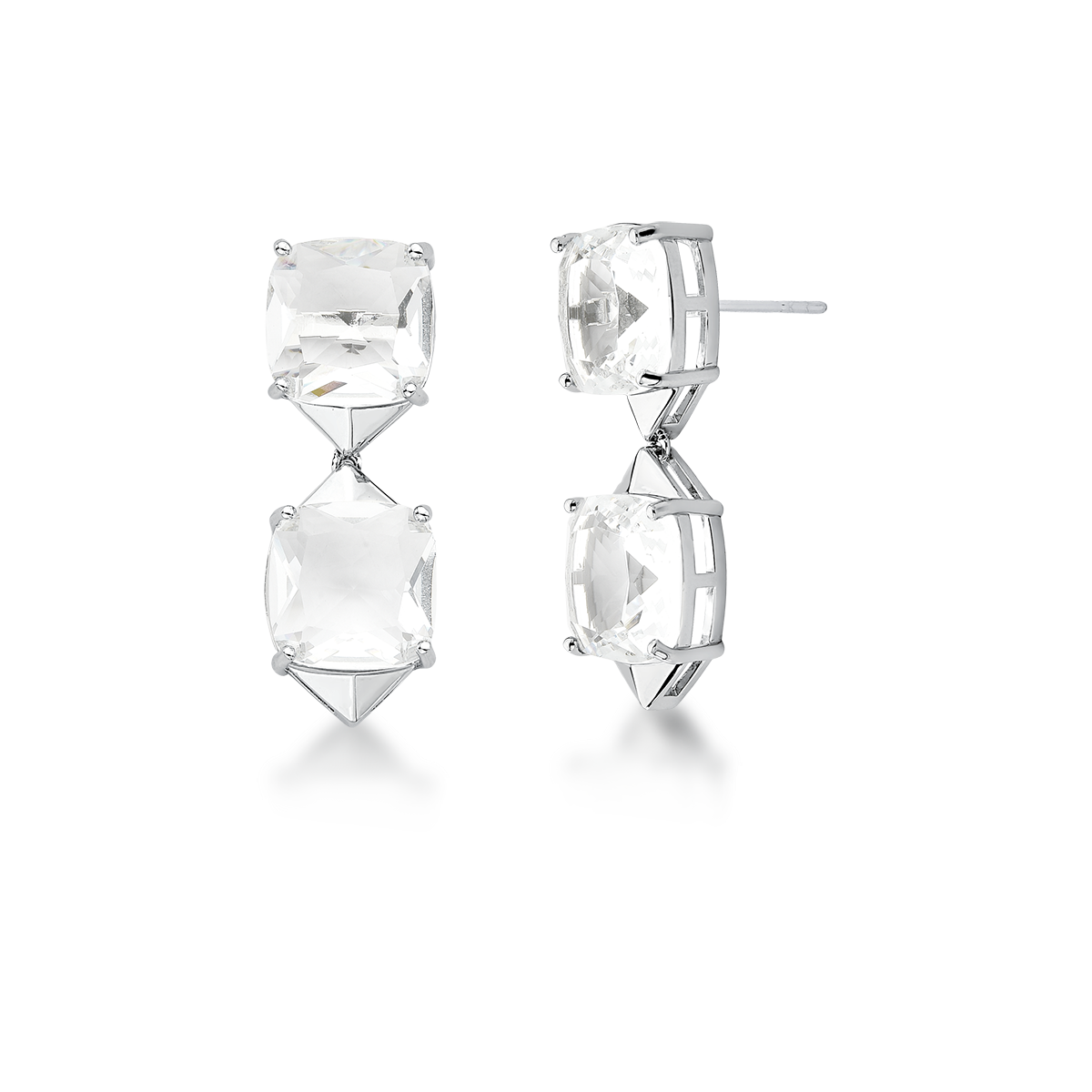 Brinco Cristal Quadrado Duas Pedras