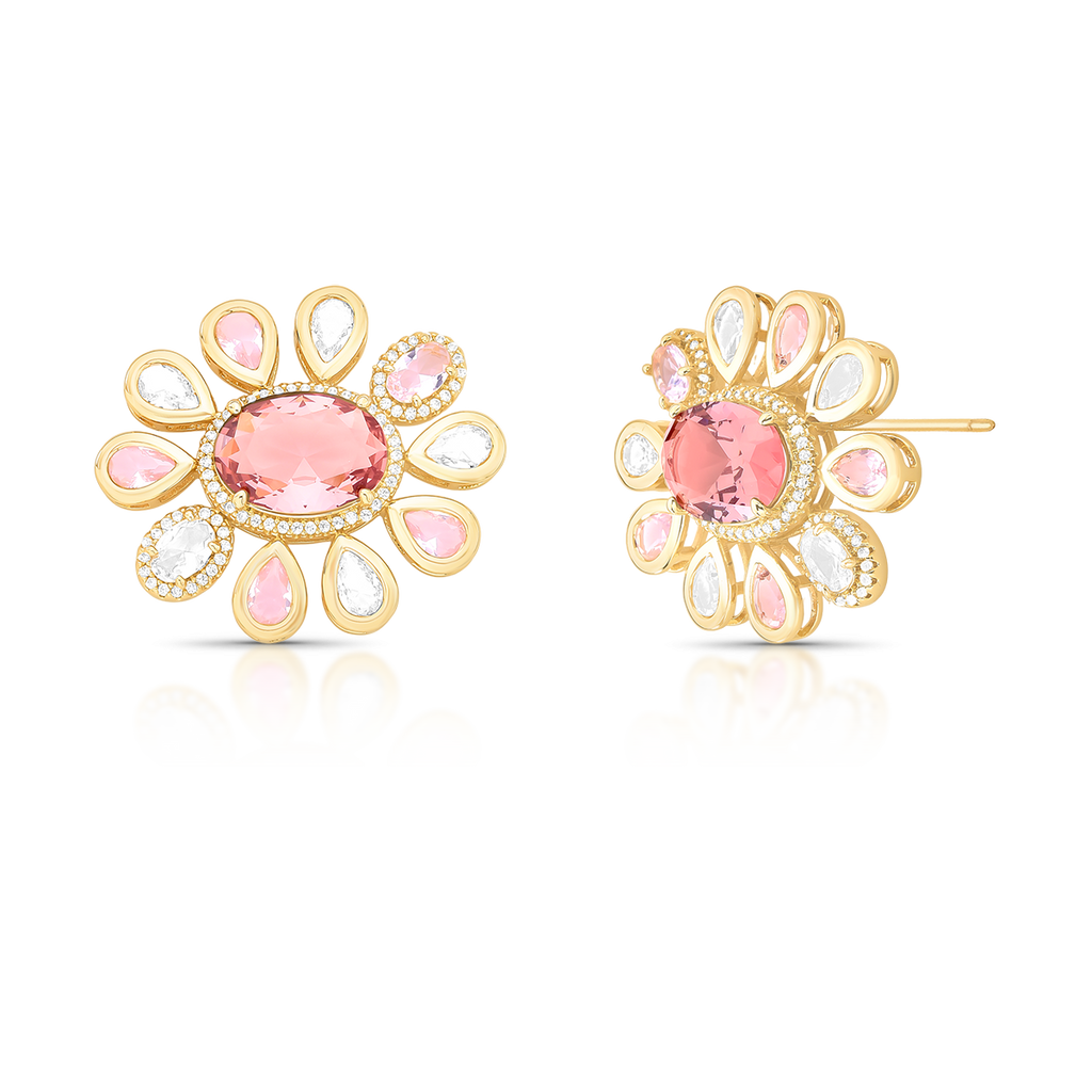 BRINCO DE FLOR COM CRISTAIS E ZIRCÔNIAS INTERCALADOS