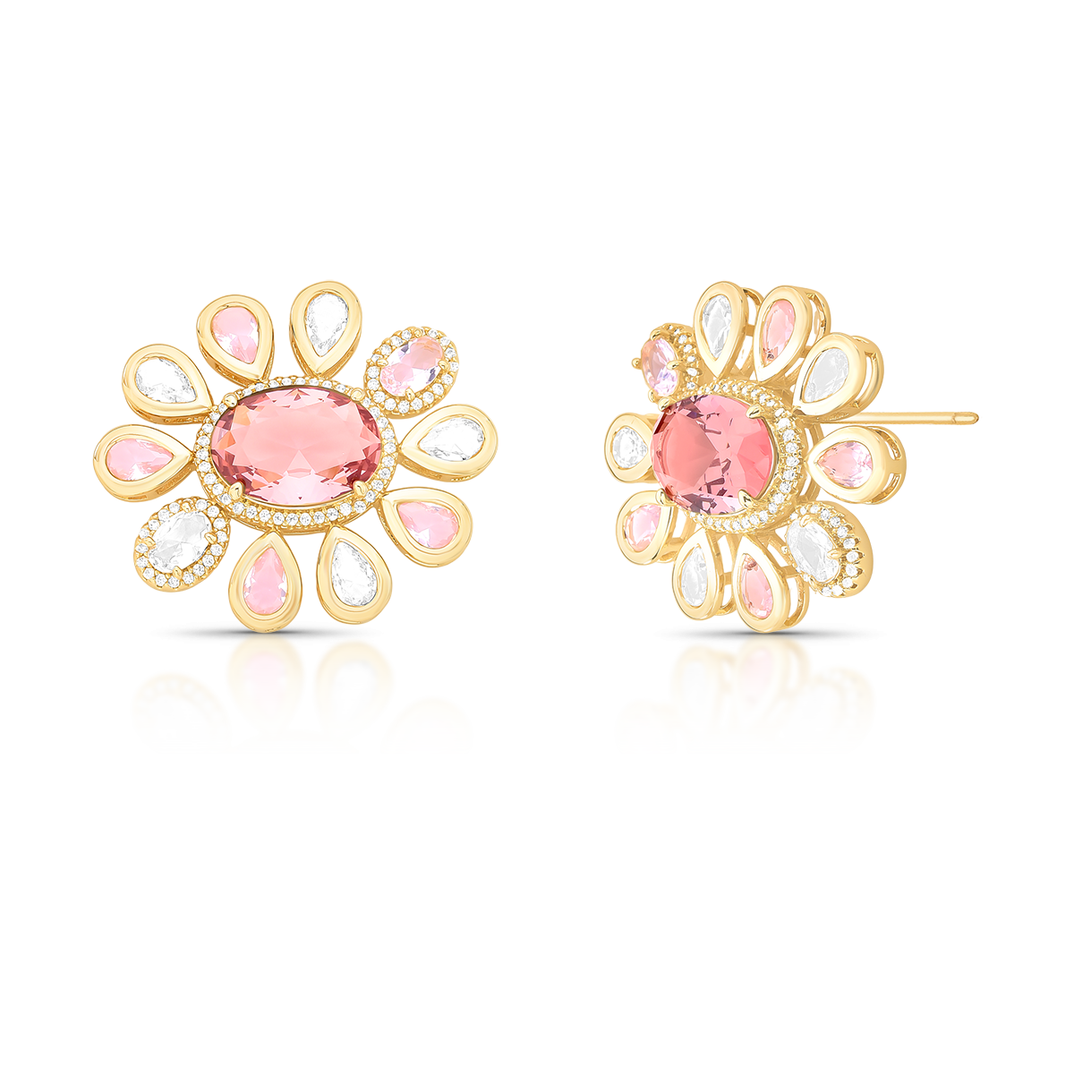 BRINCO DE FLOR COM CRISTAIS E ZIRCÔNIAS INTERCALADOS
