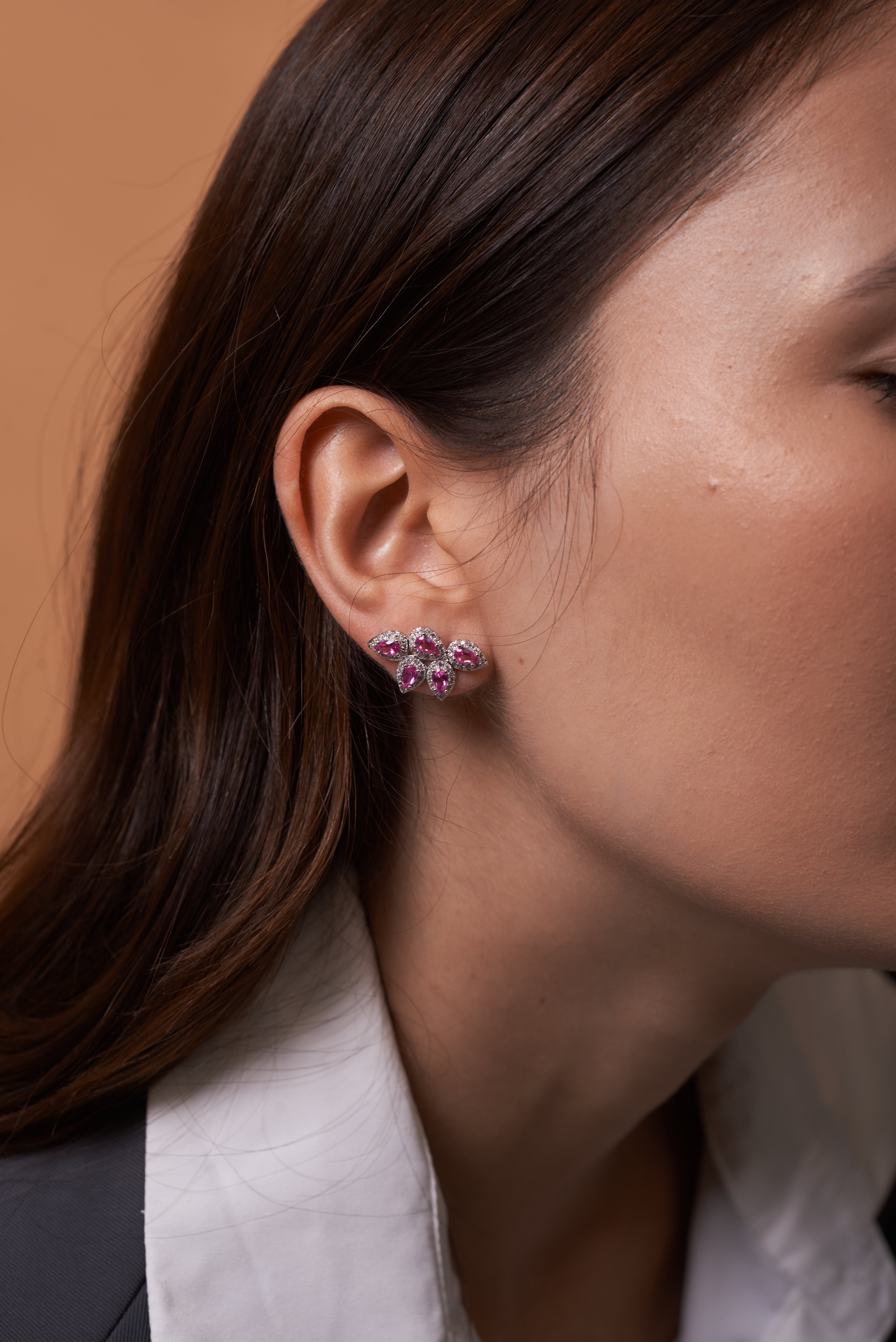 Brinco EarCuff Gotas Safira Rosa