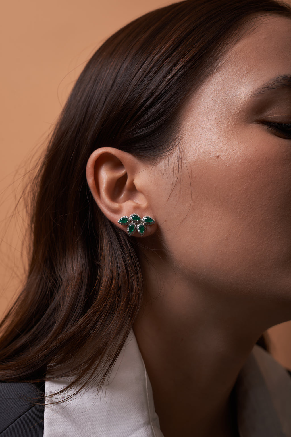 Brinco EarCuff Gotas Verde Esmeralda