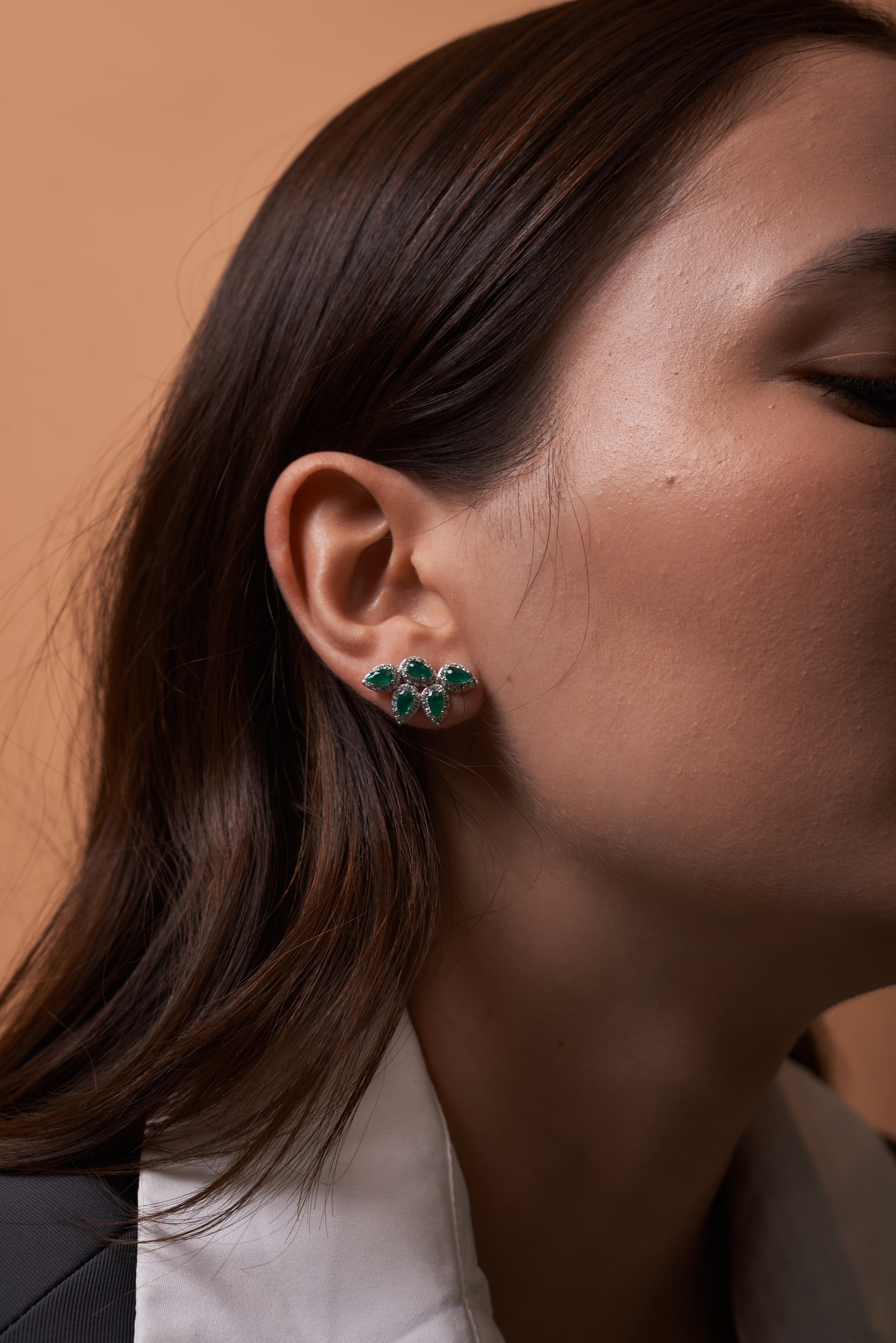 Brinco EarCuff Gotas Verde Esmeralda