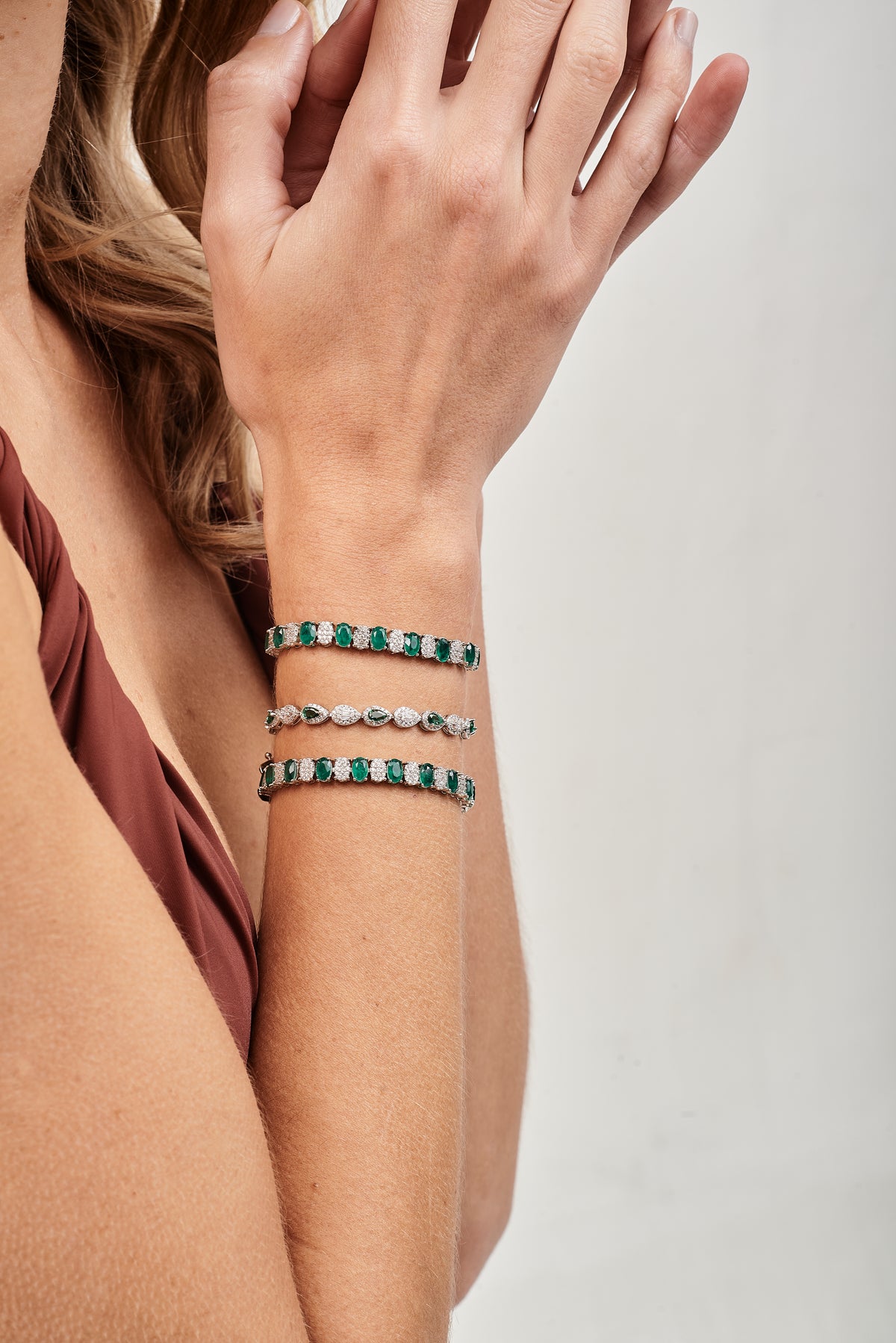 Pulseira Riviera Luxo Verde Esmeralda Prateada