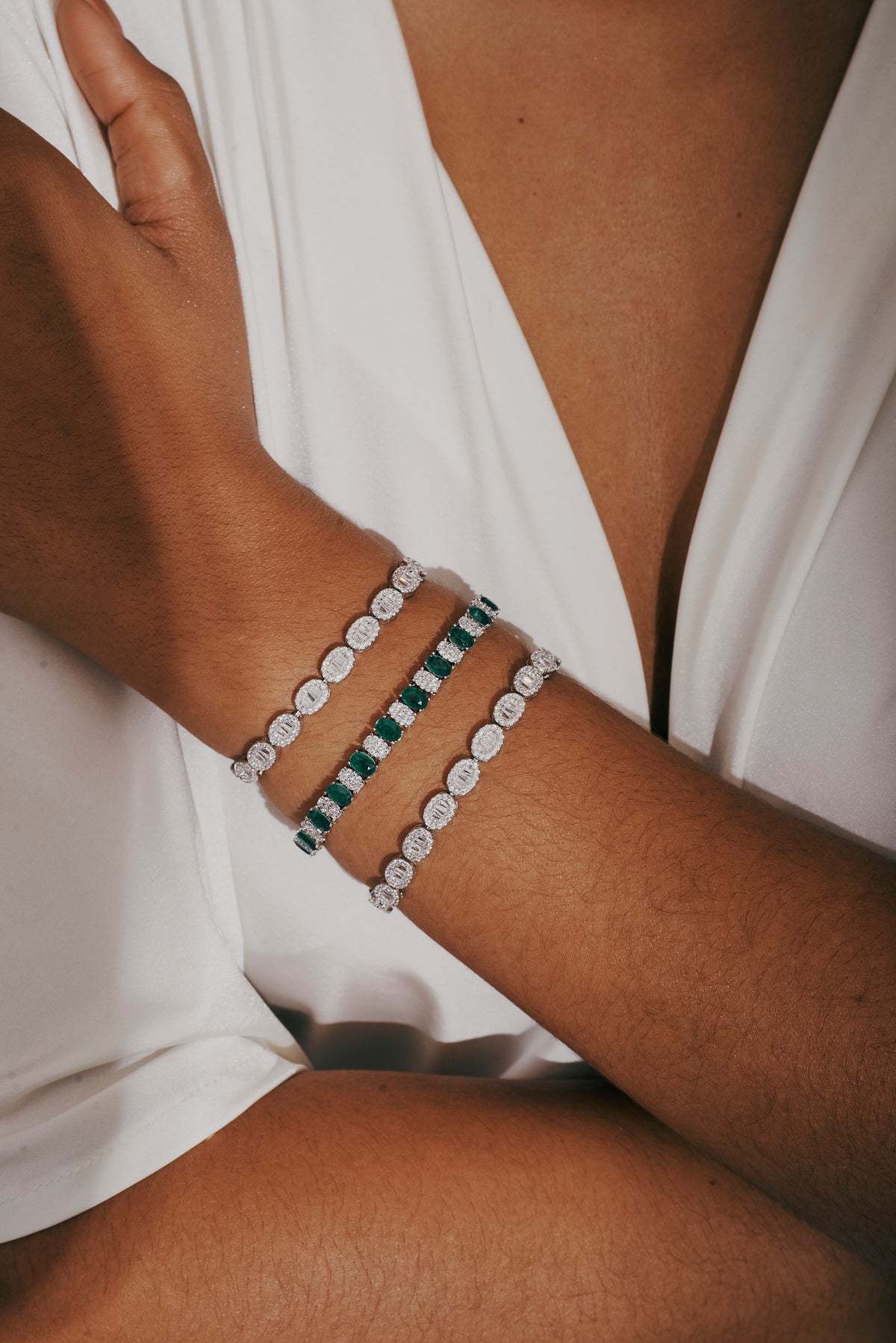 Pulseira Riviera Luxo Verde Esmeralda Prateada