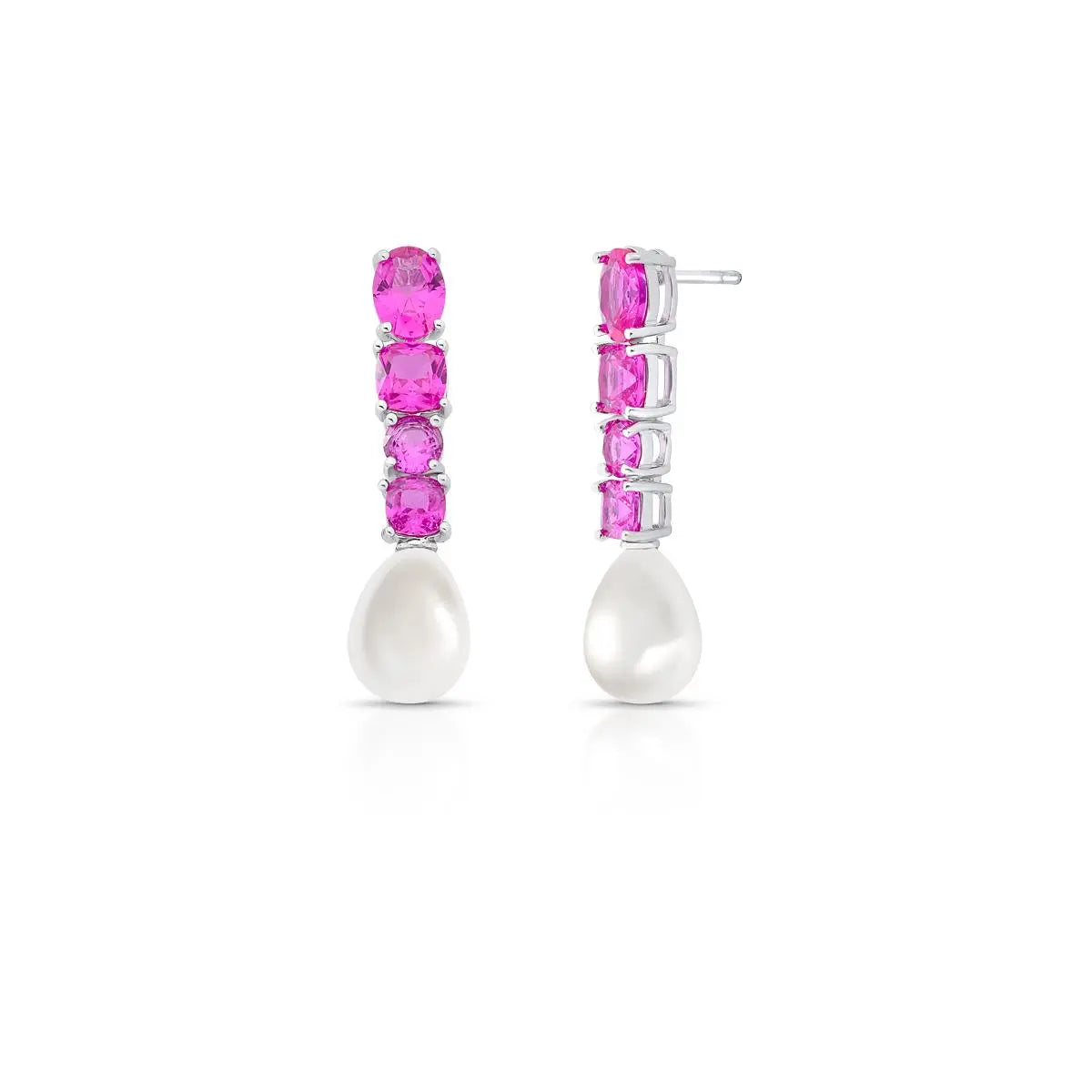 BRINCO COM CRISTAIS SAFIRA ROSA/PINK E PÉROLA SHELL