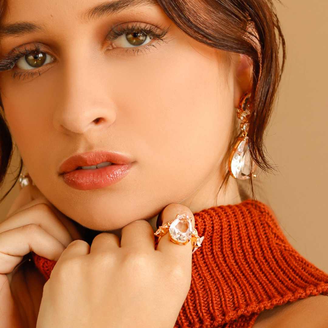 Anel Maxi Gota com Detalhes Dourado