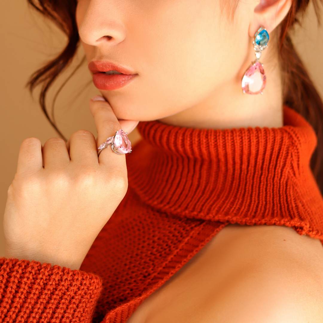 Anel Maxi Gota com Detalhes Rosa Claro