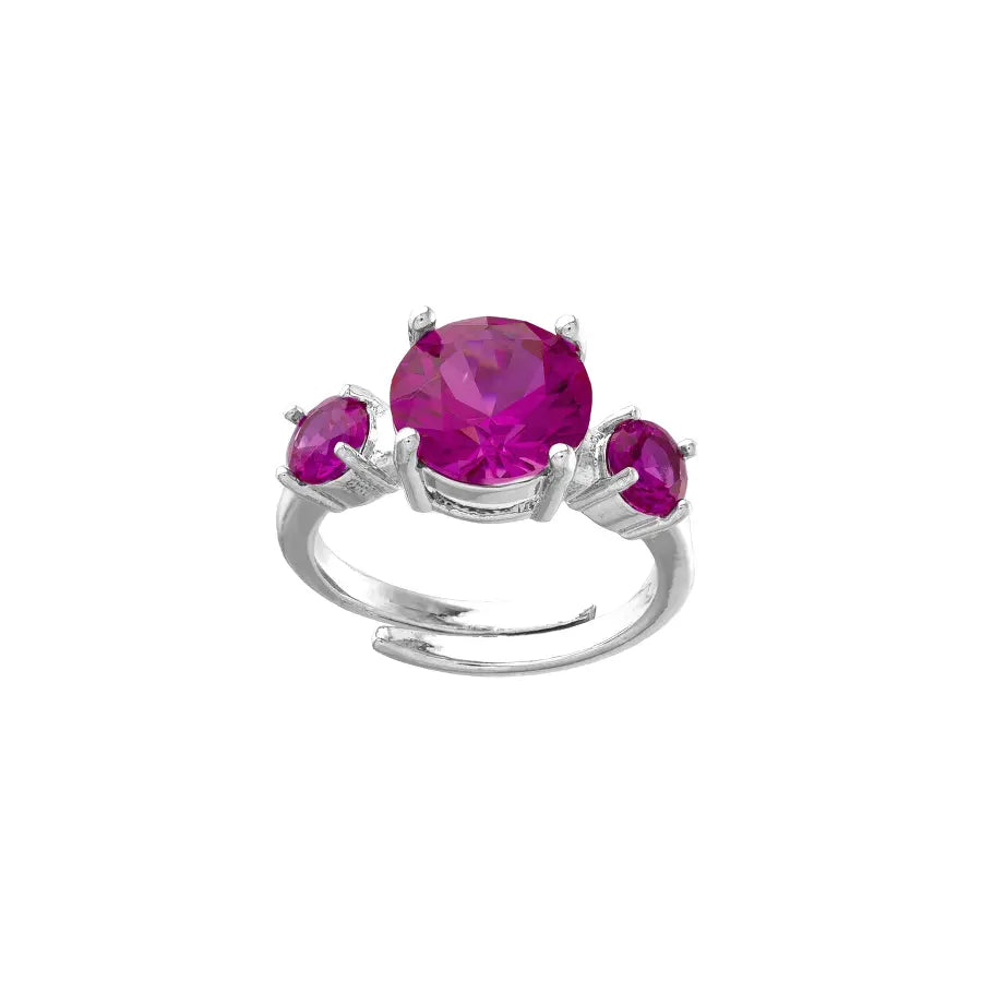 Anel 3 Pedras Safira Rosa/Pink Ajustável