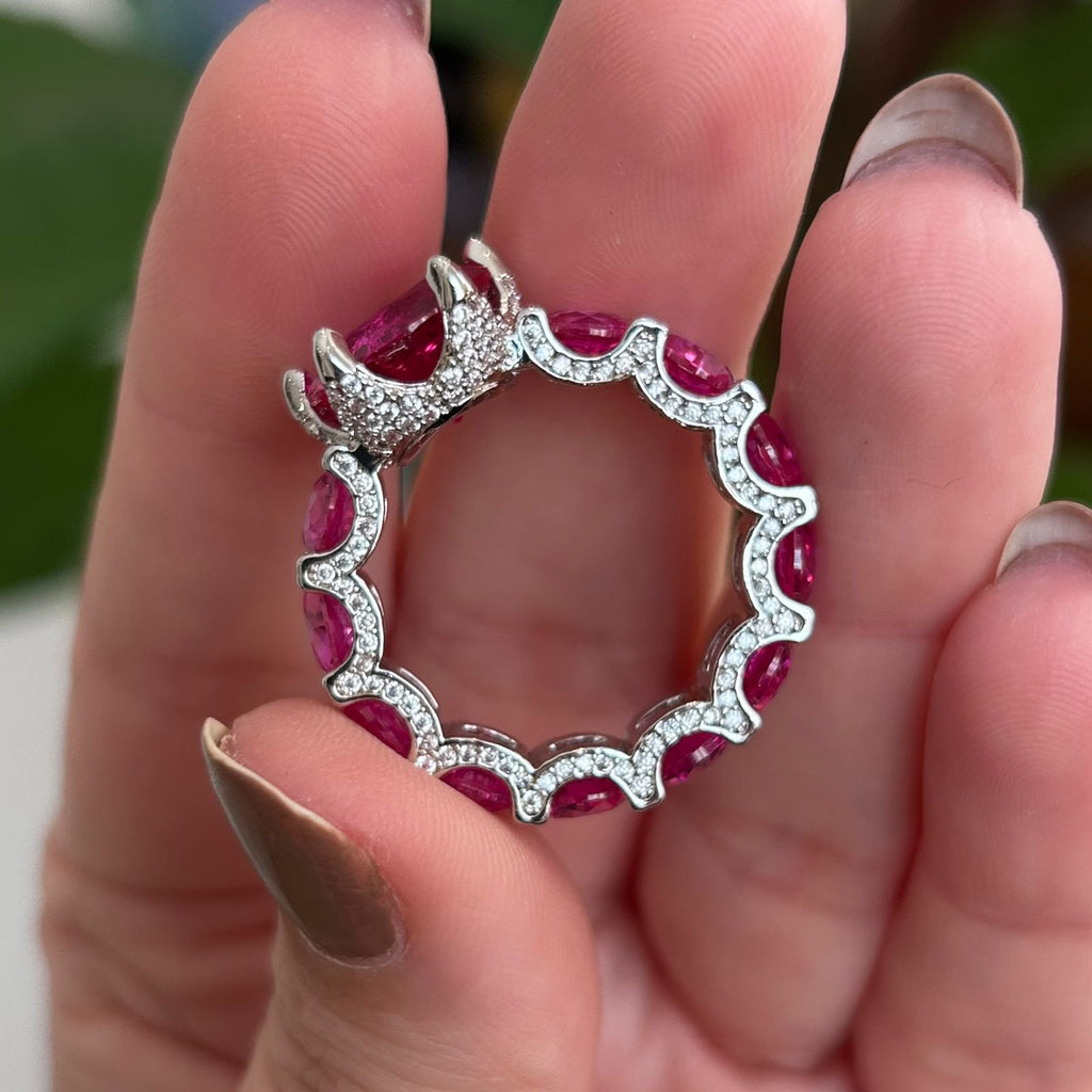 Anel Luxo Solitário Safira Rosa