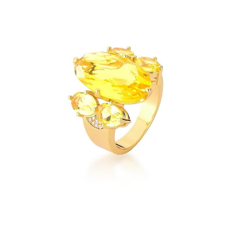 Anel Fancy Yellow Navete Dourado