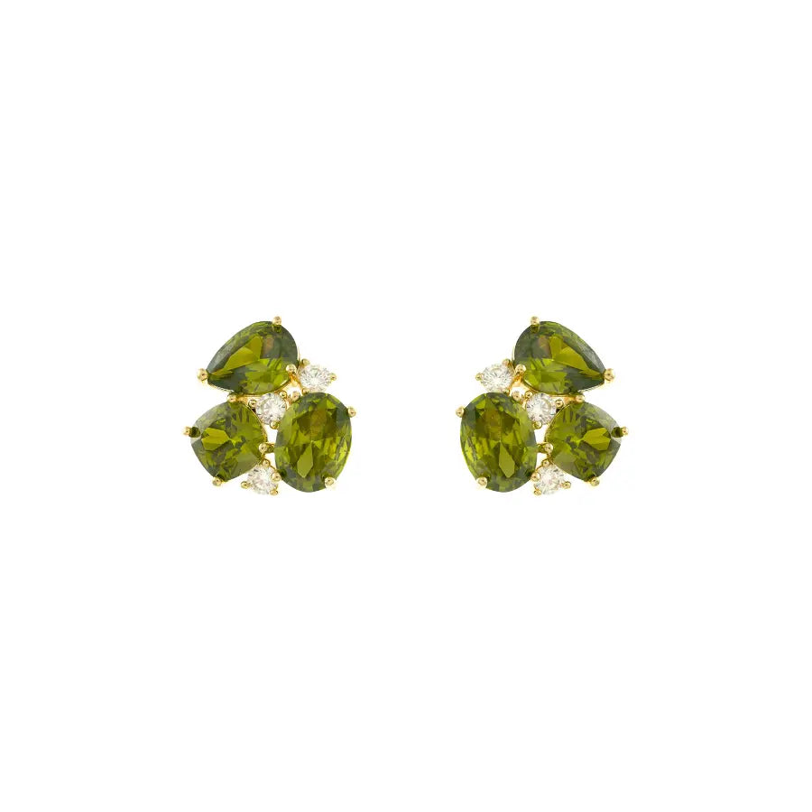 Brinco 3 Pedras Verde Peridoto