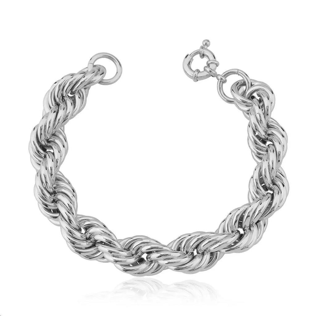 Pulseira Cordão Baiano Liso 14mm Prateada