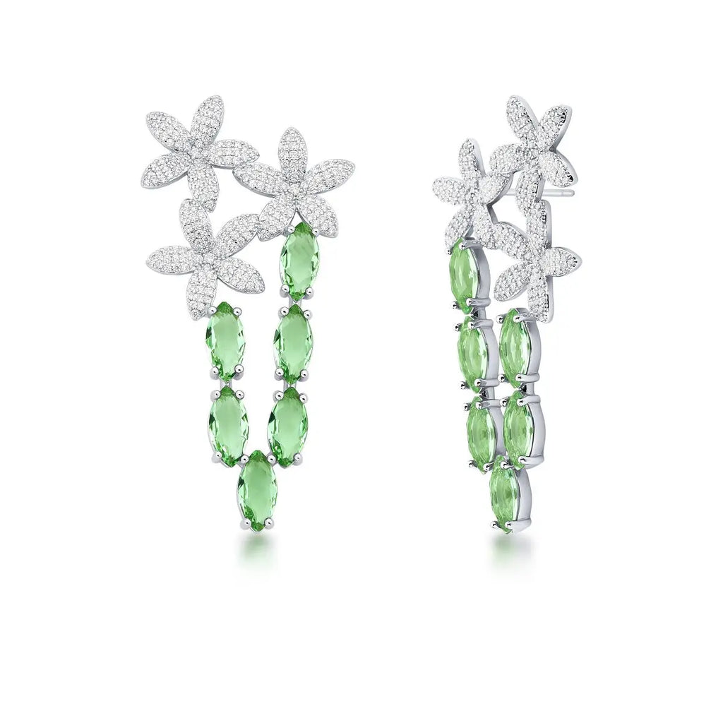 Brinco Cascata Flores e Cristal Verde