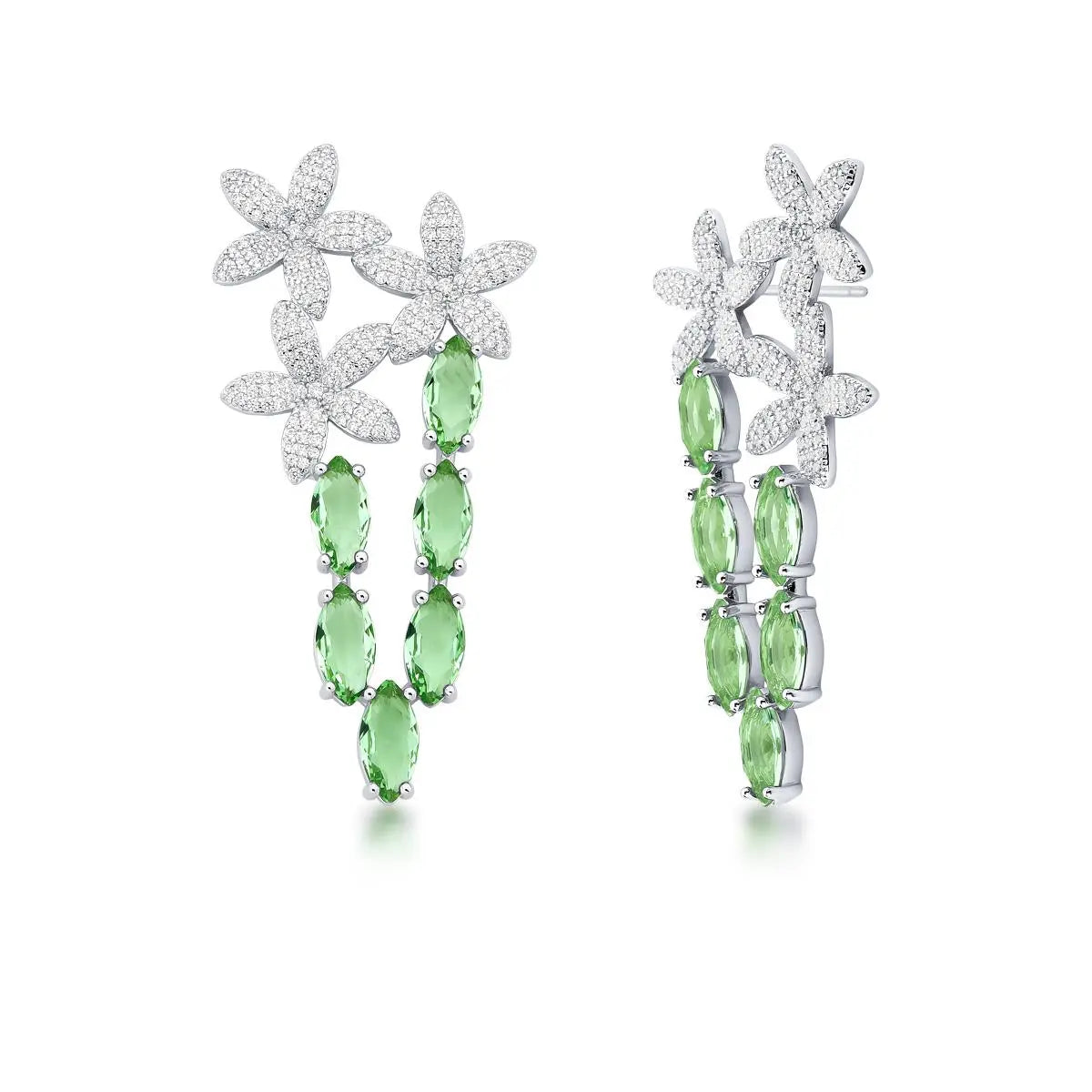Brinco Cascata Flores e Cristal Verde