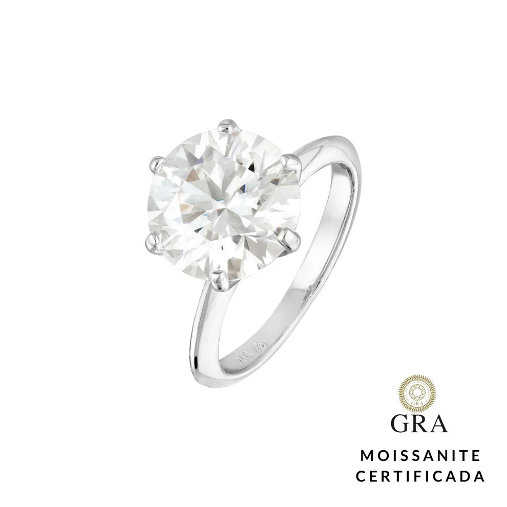 Anel Solitário Moissanite 11mm e 5ct