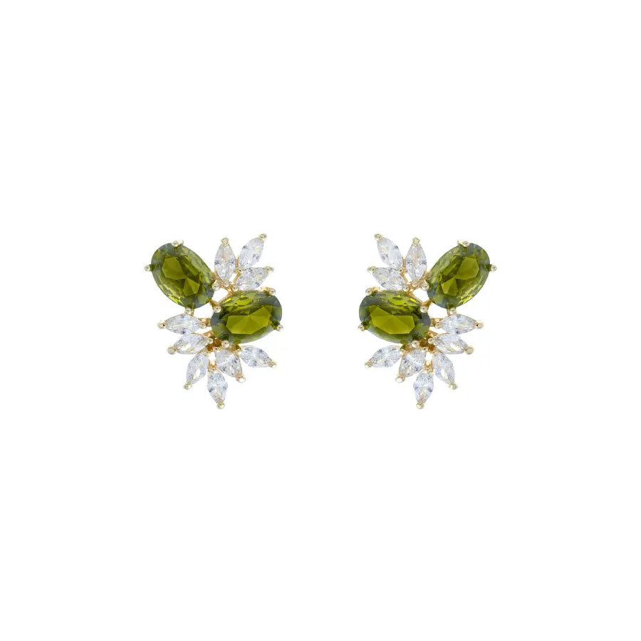 Brinco Navetes e Pedra Oval Verde Peridoto