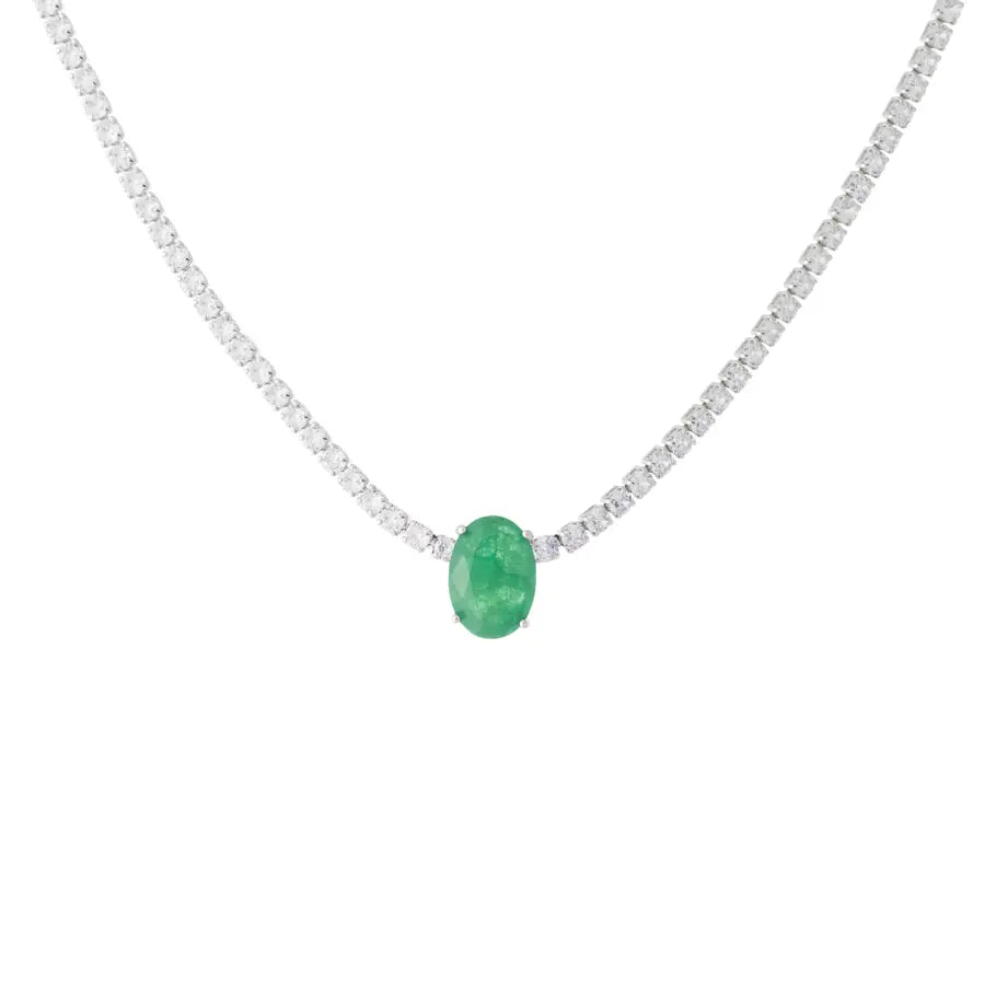 Colar Riviera Pingente Oval Verde Esmeralda