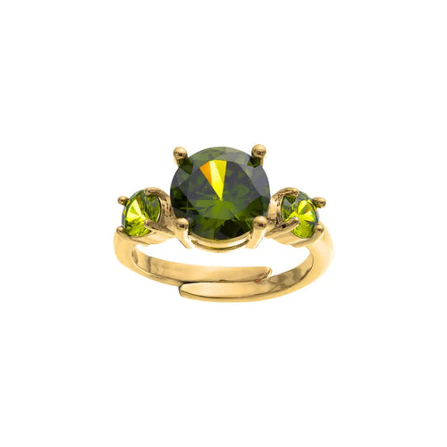 Anel 3 Pedras Verde Peridoto Ajustável