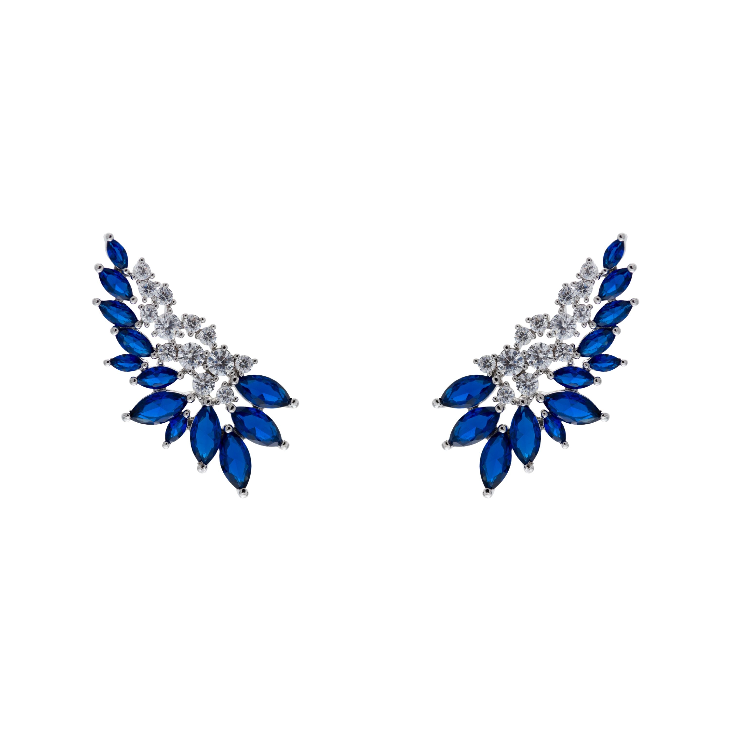 Brinco EarCuff Navetes Azul Safira