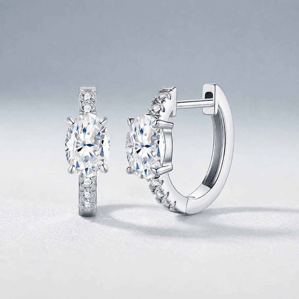 Brinco Argola Pedra Oval Moissanite