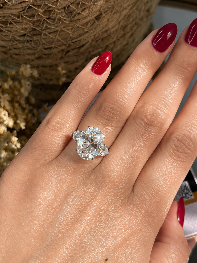 Anel Solitário Oval 12x16 Moissanite