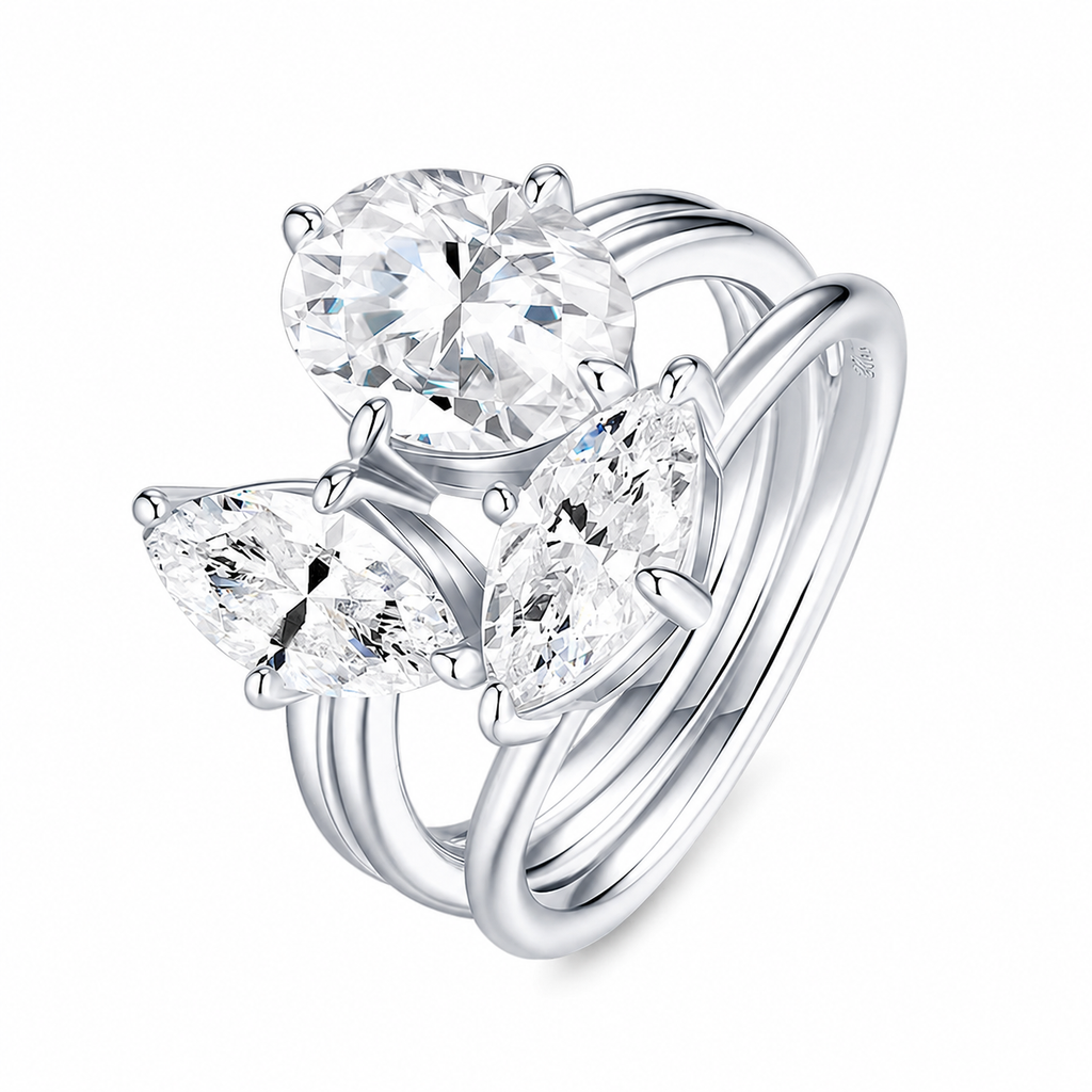 Anel 3 Pedras Moissanite