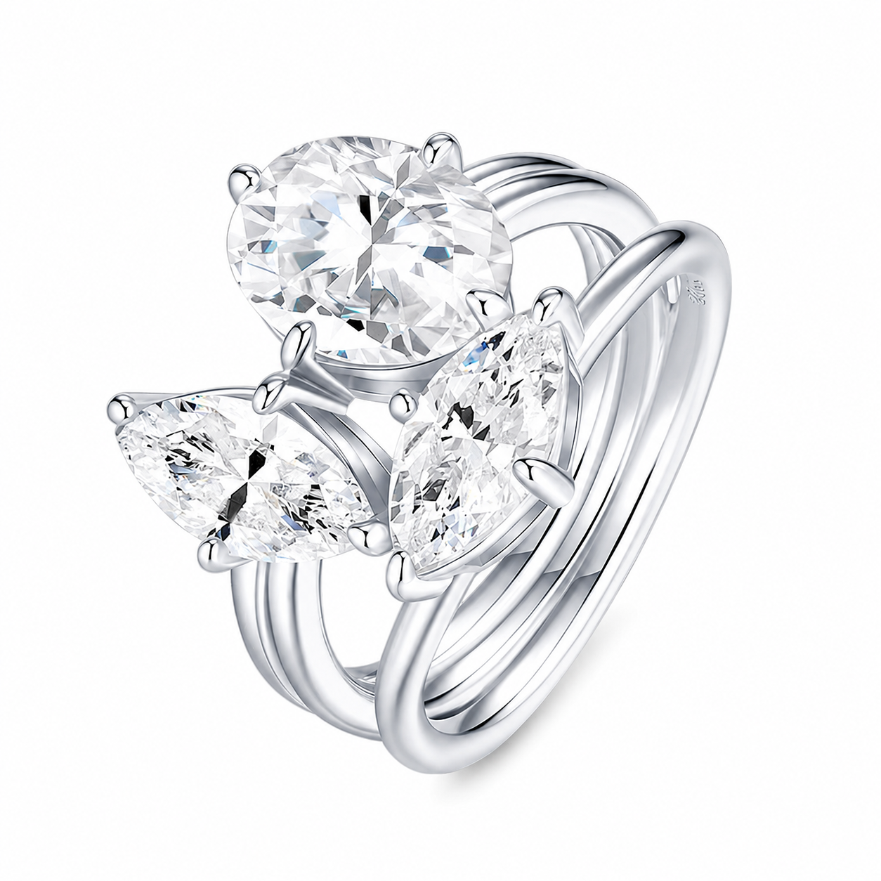 Anel 3 Pedras Moissanite