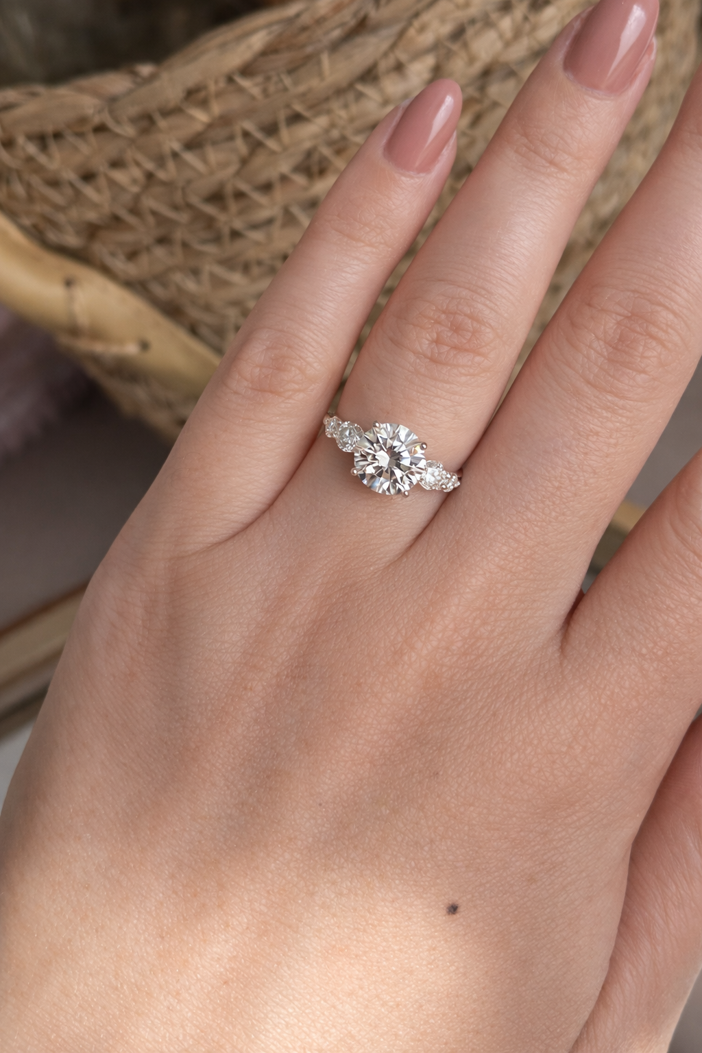 Anel Solitário 3 Pedras Moissanites 9/5/3mm 3.00ct