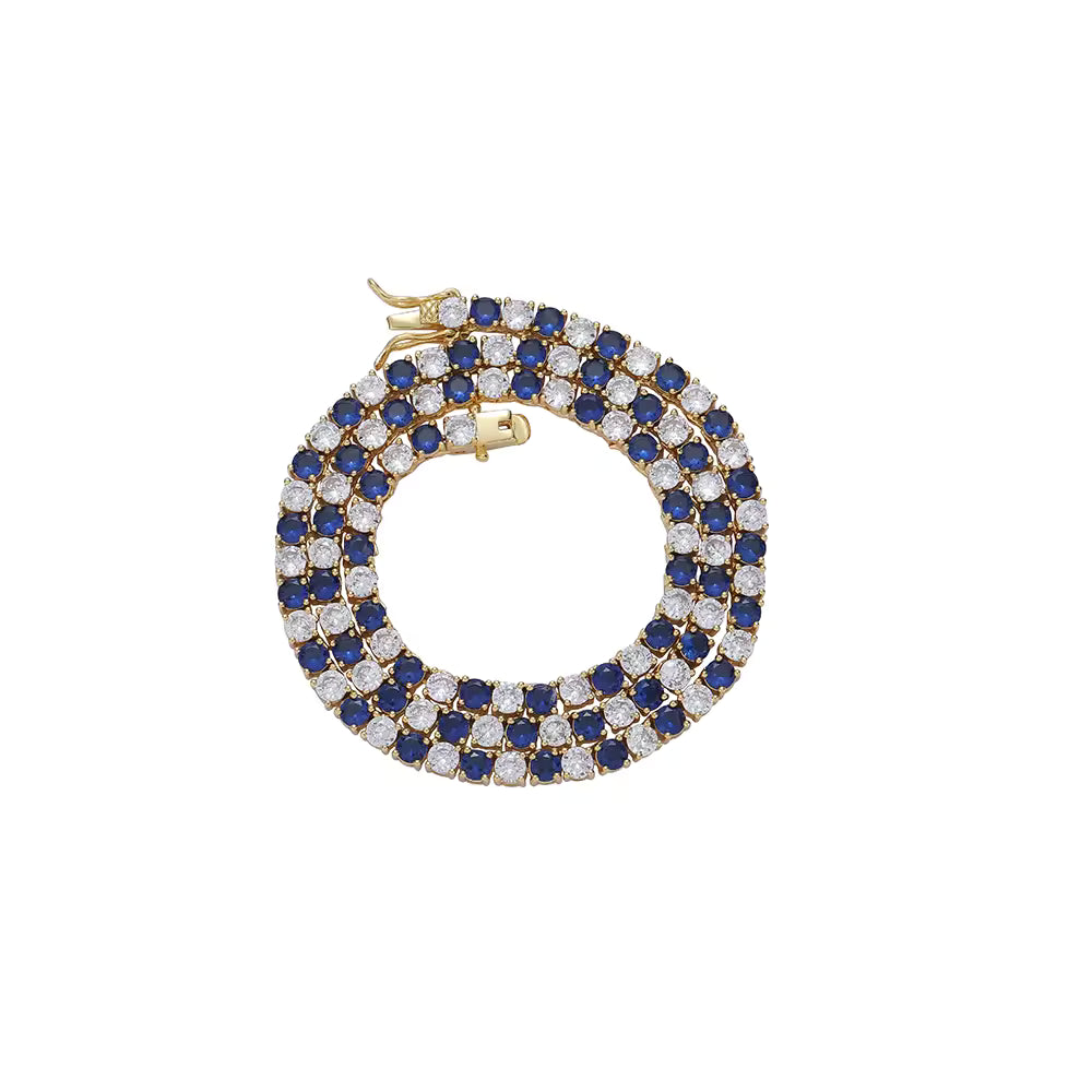 Colar Riviera 4mm Azul Safira Mesclada Dourada