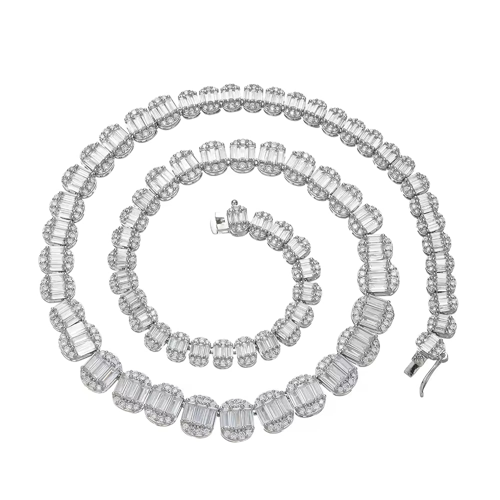 Conjunto Brinco e Colar Riviera Degradê Baguetada