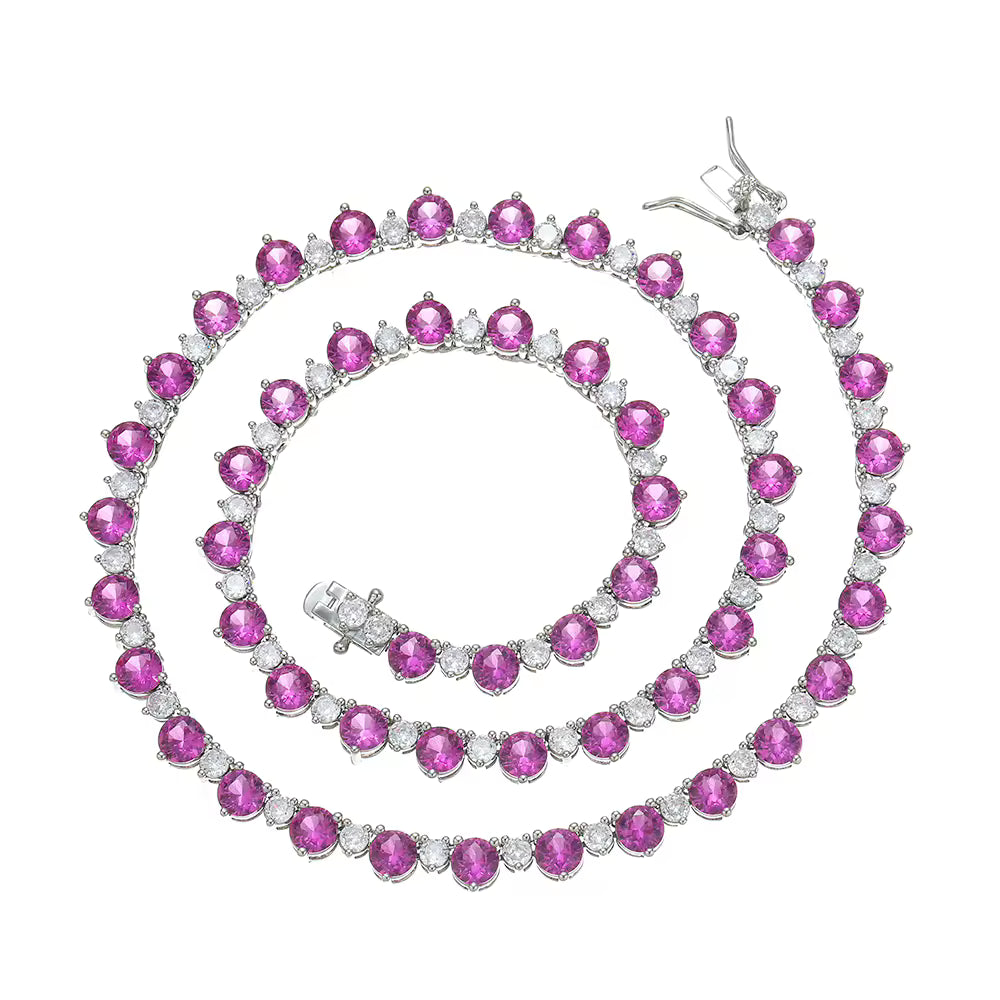 Colar Riviera 5mm Safira Rosa Mesclada